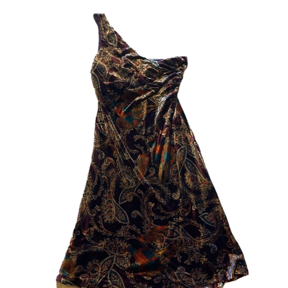 Lauren Ralph Lauren Woman’s 14 Paisley Velvet One Shoulder Cocktail Dress - Picture 6 of 8